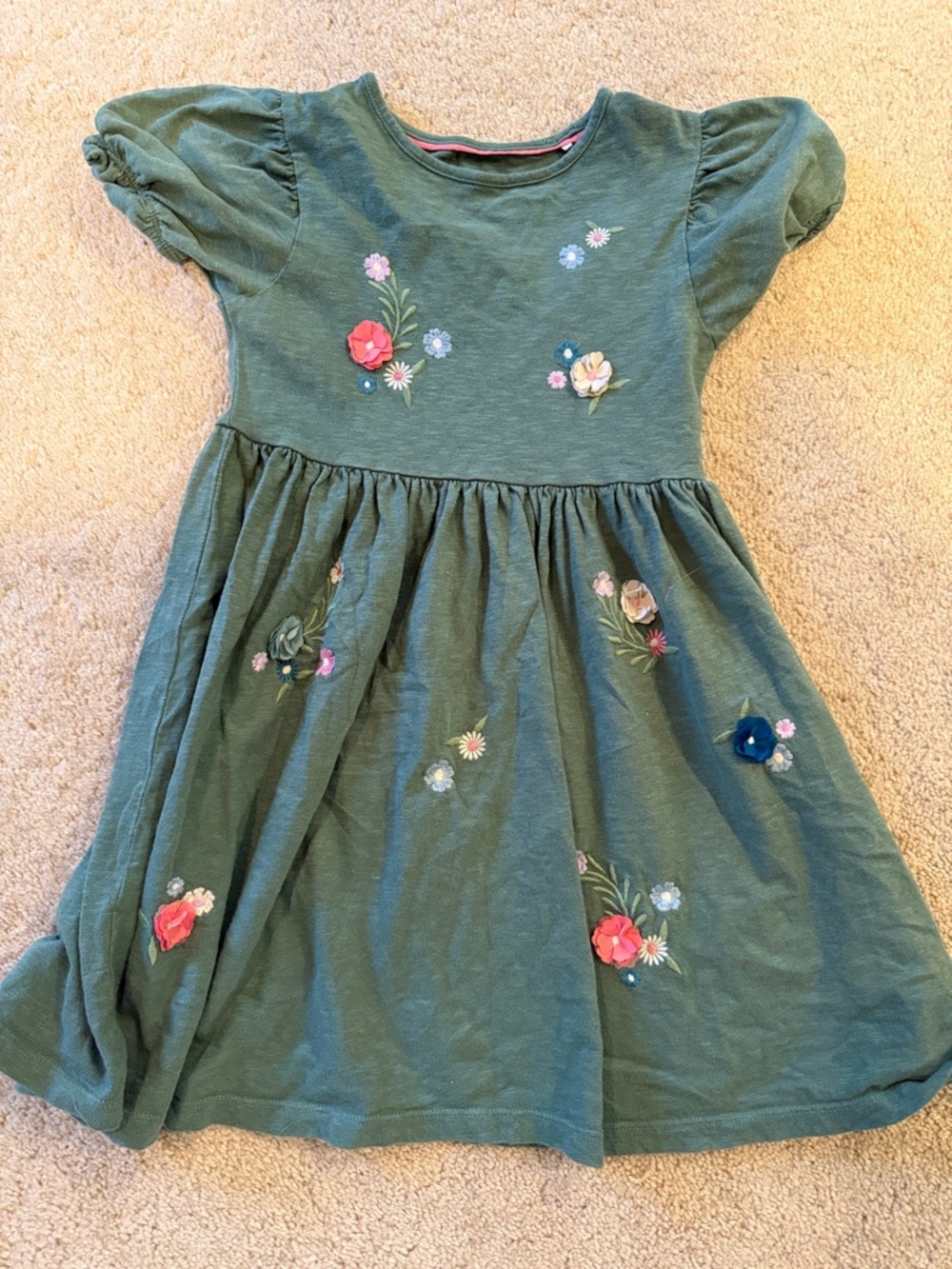 Mini Boden Green Floral Embroidered Dress